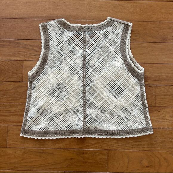 FORE Cream Embroided Floral Button Down Sweater Vest Cardigan Women’s Large - Picture 2 of 7